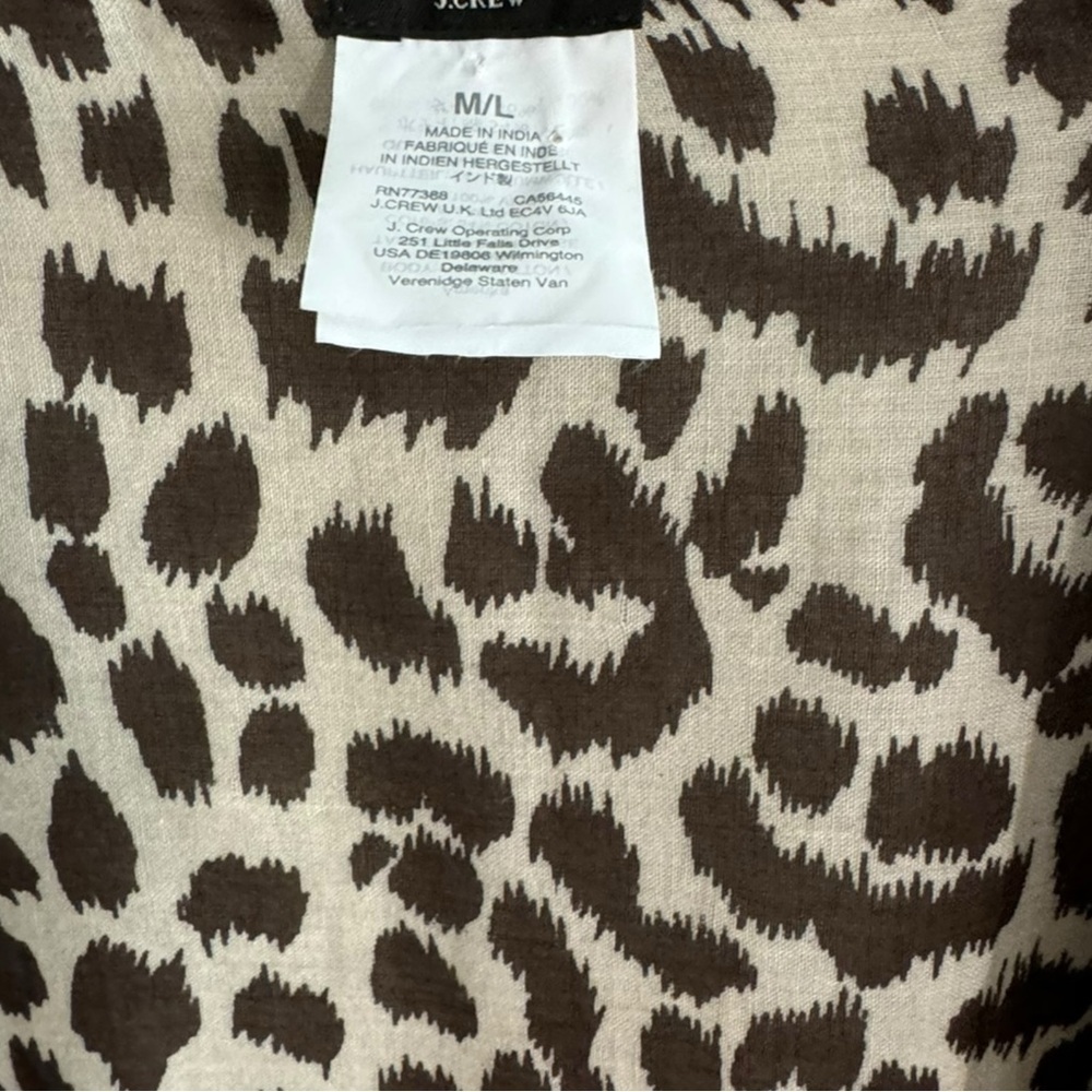 J. Crew Leopard Beach Swimsuit Coverup Size M/L  Tasseled Animal Print Blue Trim - Picture 7 of 7